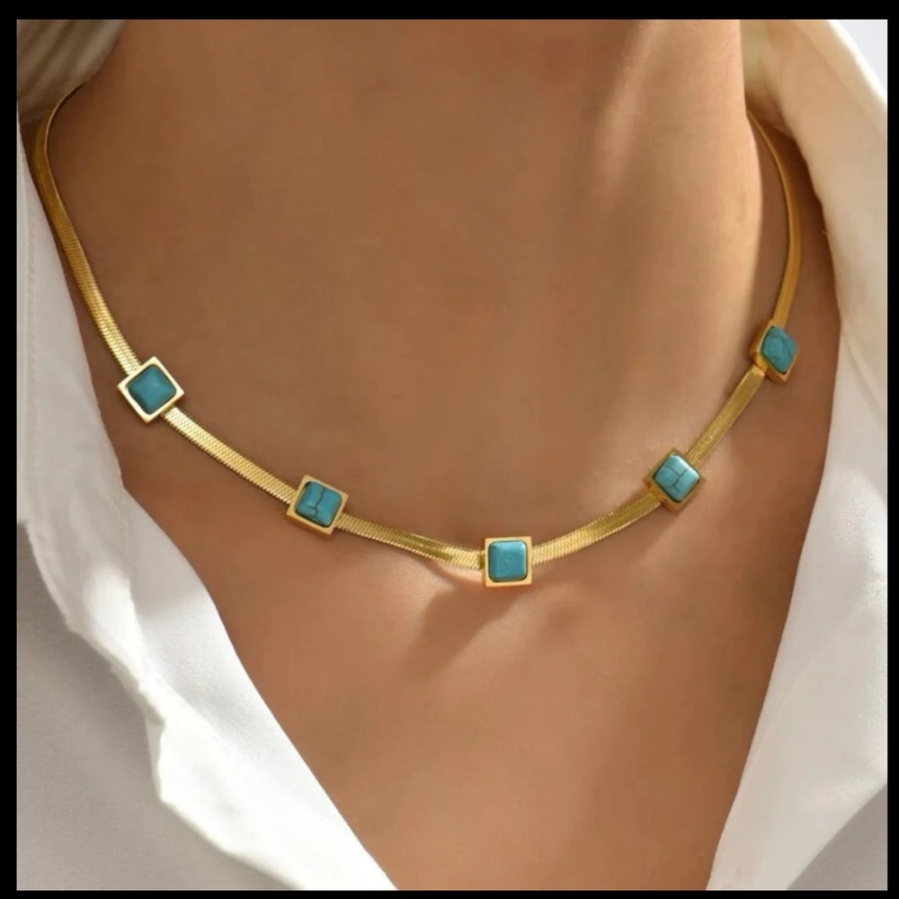 Stainless steel 18k Gold plated Turquoise stones necklace